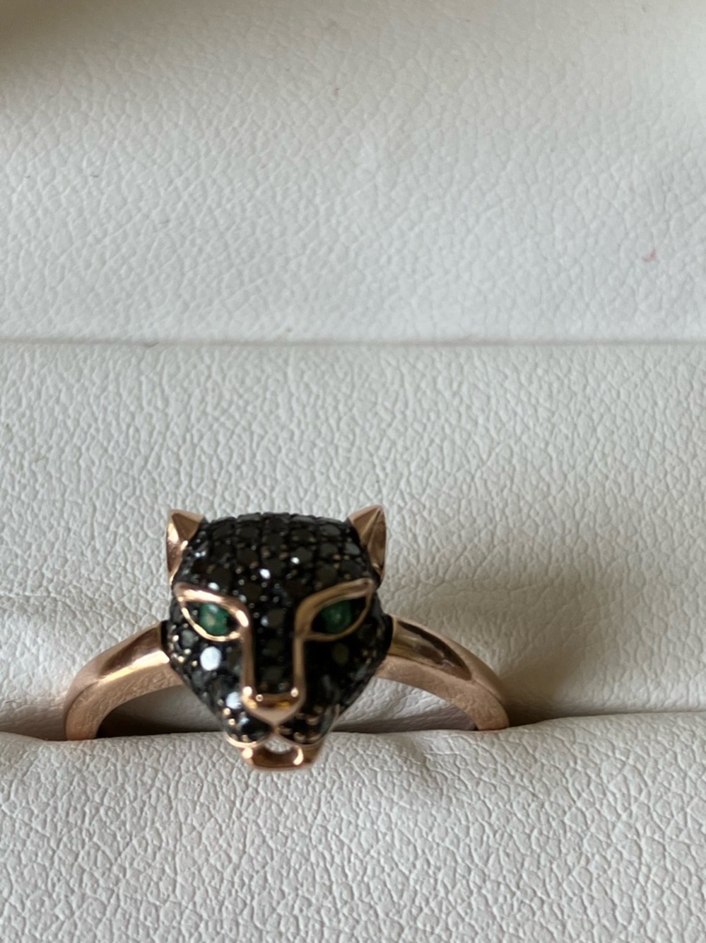 Effy Rose Gold Panther Ring with Black Pavé and Emerald  Eyes Size 7
